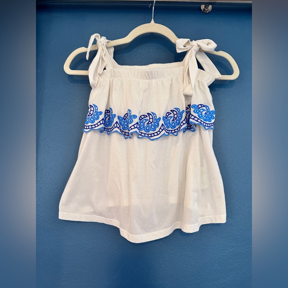 Lilly Pulitzer White Top with Blue Embroidered Accents